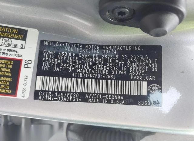 4T1BD1FK7FU142662 2015 2015 Toyota Camry- Hybrid LE 9