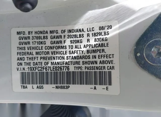 19XFC2F67LE026776 2020 2020 Honda Civic- LX 9