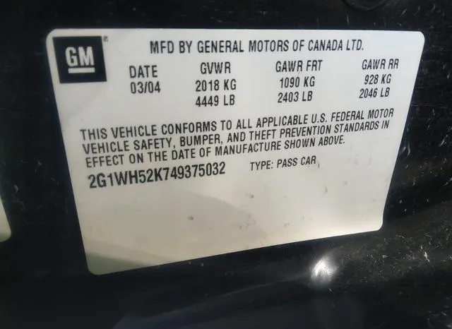 2G1WH52K749375032 2004 2004 Chevrolet Impala- LS 9