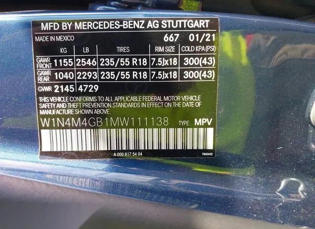 W1N4M4GB1MW111138 2021 2021 Mercedes-Benz GLB-Class- GLB250 9