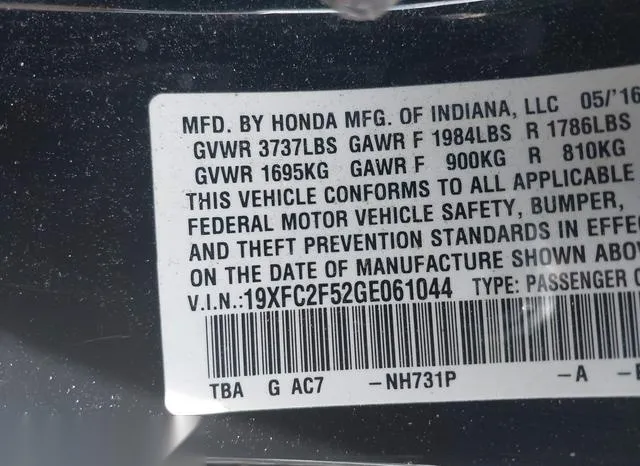 19XFC2F52GE061044 2016 2016 Honda Civic- LX 9