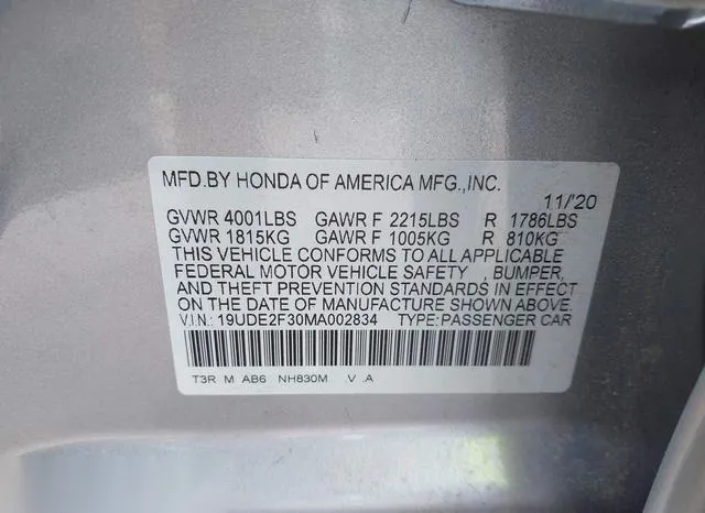 19UDE2F30MA002834 2021 2021 Acura ILX- Standard 9