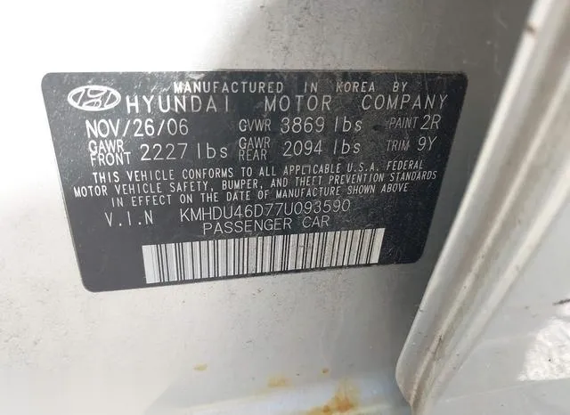 KMHDU46D77U093590 2007 2007 Hyundai Elantra- Gls/Limited/Se 9