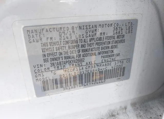 3N1AB7AP6KY426662 2019 2019 Nissan Sentra- SV 9