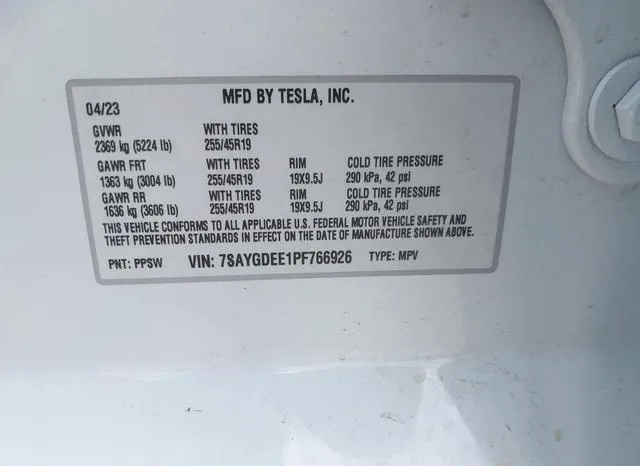 7SAYGDEE1PF766926 2023 2023 Tesla Model Y- Awd/Long Range Du 9