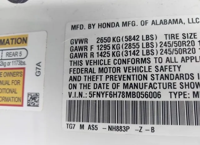 5FNYF6H78MB056006 2021 2021 Honda Pilot- Awd Black Edition 9