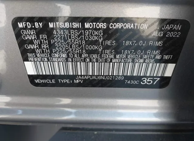 JA4APUAU6NU021289 2022 2022 Mitsubishi Outlander- Sport 2-0  9