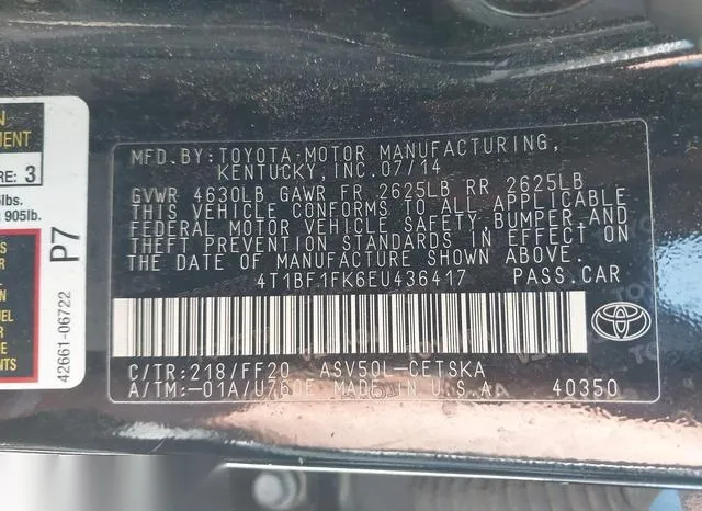 4T1BF1FK6EU436417 2014 2014 Toyota Camry- SE 9