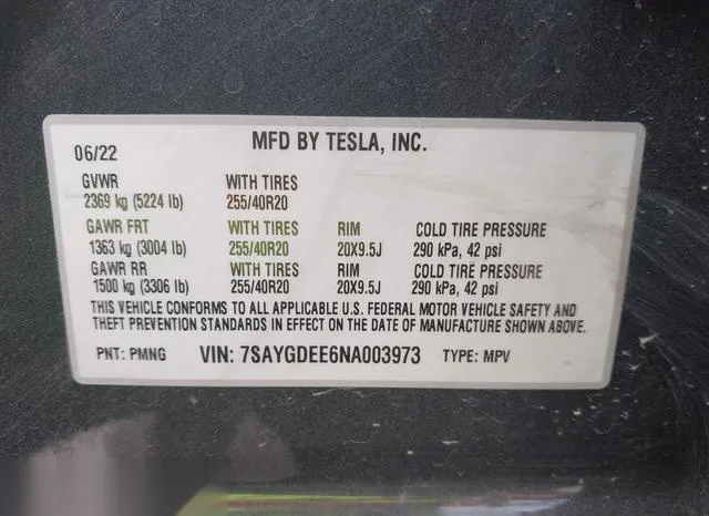 7SAYGDEE6NA003973 2022 2022 Tesla Model Y- Long Range Dual M 9