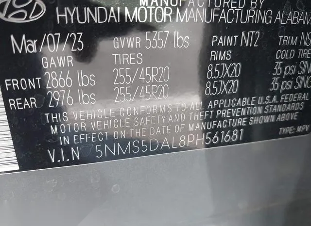 5NMS5DAL8PH561681 2023 2023 Hyundai Santa Fe- Calligraphy 9