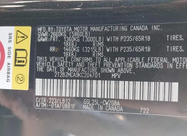 2T2BZMCA9KC204701 2019 2019 Lexus RX- 350 9