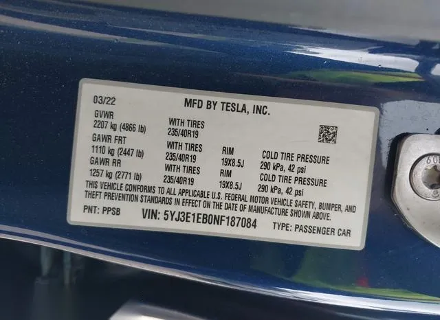 5YJ3E1EB0NF187084 2022 2022 Tesla Model 3- Long Range Dual M 9