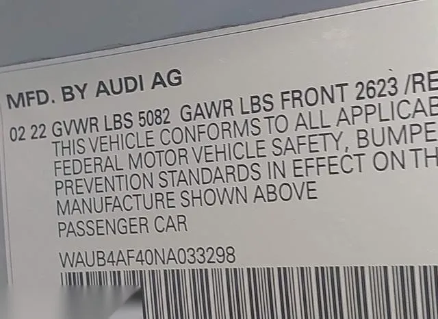 WAUB4AF40NA033298 2022 2022 Audi S4- Premium Plus Tfsi Quatt 9