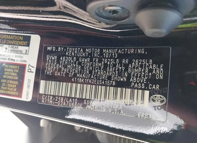 4T1BK1FK2EU541578 2014 2014 Toyota Camry- Xle V6 9