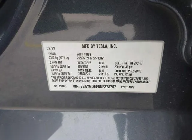 7SAYGDEF6NF378757 2022 2022 Tesla Model Y- Performance Dual  9