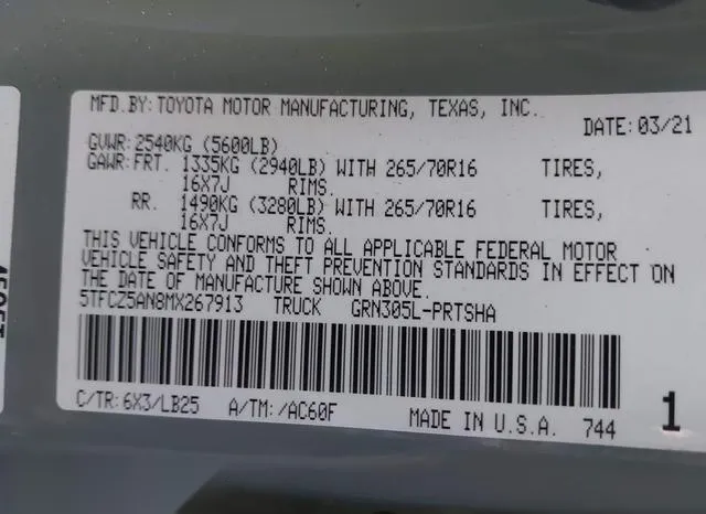 5TFCZ5AN8MX267913 2021 2021 Toyota Tacoma- Trd Pro 9