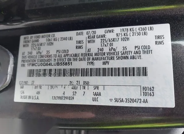 1FMCU0G64LUB55851 2020 2020 Ford Escape- SE 9