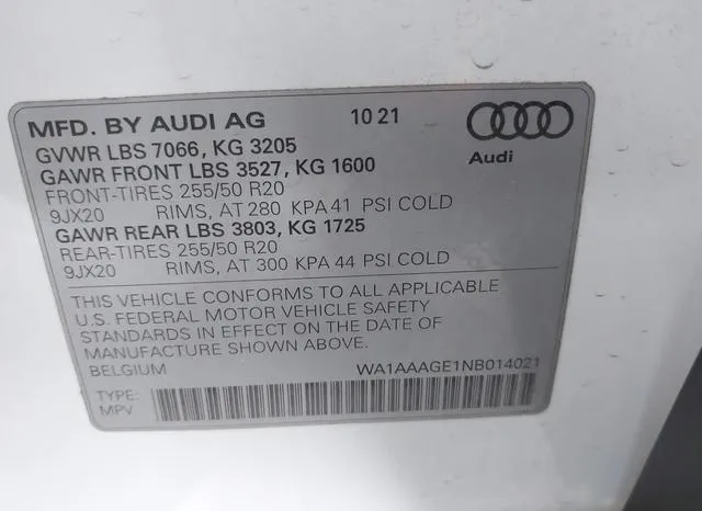 WA1AAAGE1NB014021 2022 2022 Audi E-Tron- Premium Quattro 9