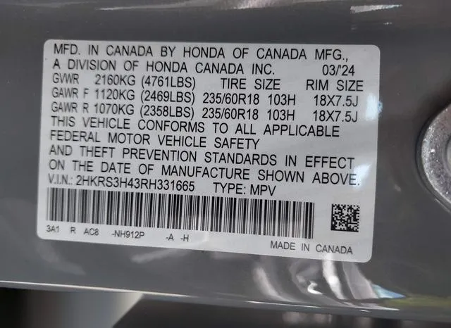 2HKRS3H43RH331665 2024 2024 Honda CR-V- Ex 2Wd 9