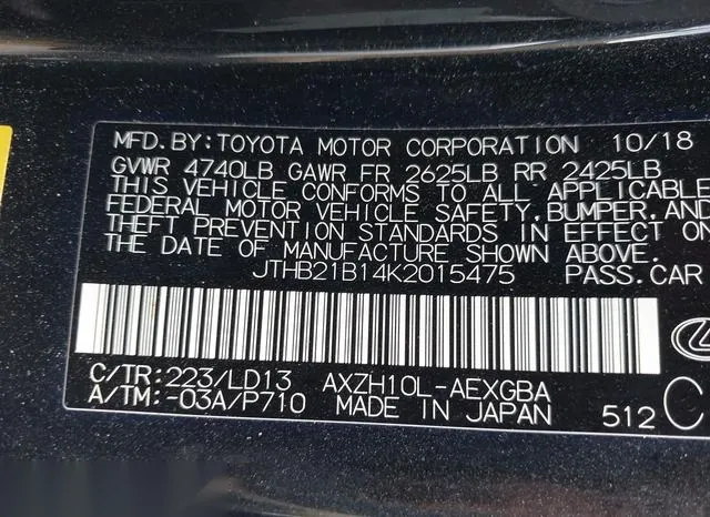 JTHB21B14K2015475 2019 2019 Lexus ES- 300H 9