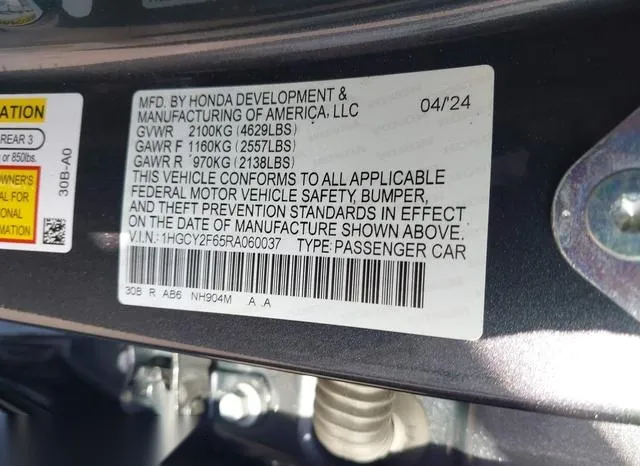 1HGCY2F65RA060037 2024 2024 Honda Accord- Hybrid Ex-L 9