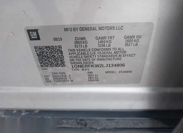 1GNERFKW2LJ134806 2020 2020 Chevrolet Traverse- Fwd Ls 9