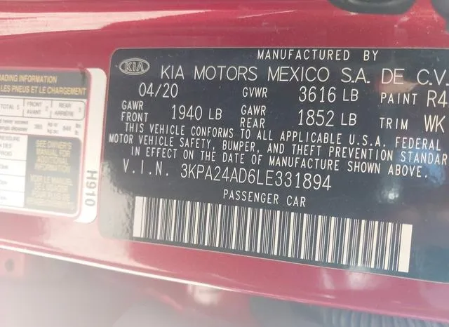 3KPA24AD6LE331894 2020 2020 KIA Rio- S 9