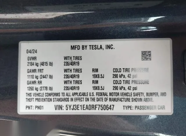 5YJ3E1EA0RF750647 2024 2024 Tesla Model 3- Rear-Wheel Drive 9