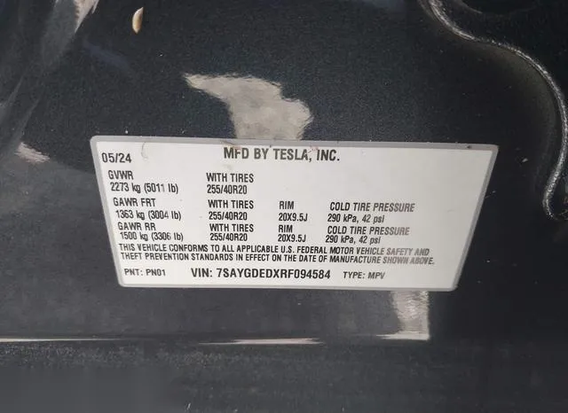 7SAYGDEDXRF094584 2024 2024 Tesla Model Y- Long Range/Rwd 9