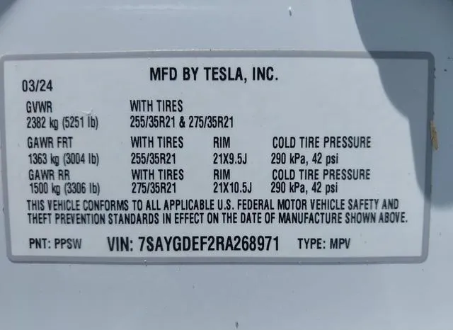 7SAYGDEF2RA268971 2024 2024 Tesla Model Y- Performance Dual  9