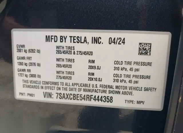 7SAXCBE54RF444358 2024 2024 Tesla Model X- Long Range 9