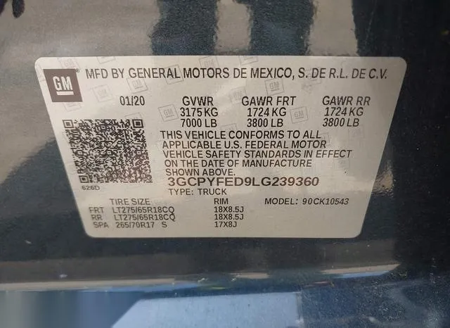 3GCPYFED9LG239360 2020 2020 Chevrolet Silverado 1500- 4Wd  S 9