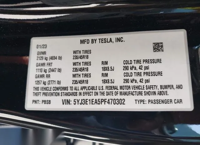 5YJ3E1EA5PF470302 2023 2023 Tesla Model 3- Rear-Wheel Drive 9