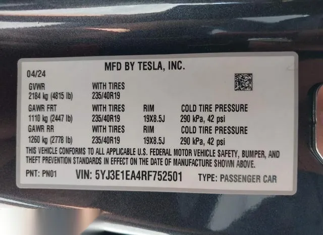 5YJ3E1EA4RF752501 2024 2024 Tesla Model 3- Rear-Wheel Drive 9