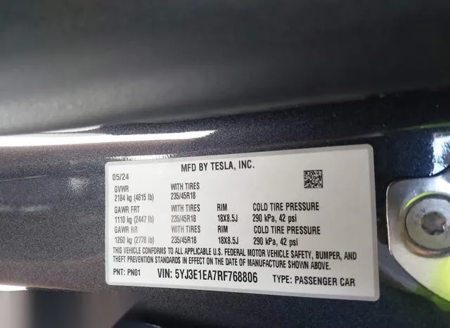 5YJ3E1EA7RF768806 2024 2024 Tesla Model 3- Rear-Wheel Drive 9