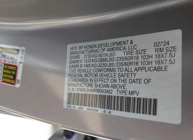 5FNRL6H68RB043882 2024 2024 Honda Odyssey- Ex-L 9