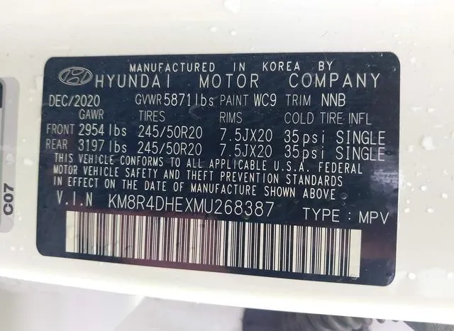 KM8R4DHEXMU268387 2021 2021 Hyundai Palisade- Sel 9