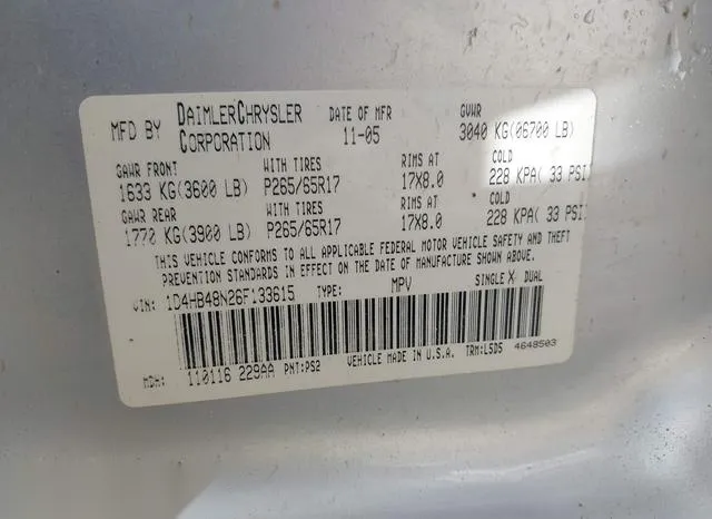 1D4HB48N26F133615 2006 2006 Dodge Durango- Slt 9