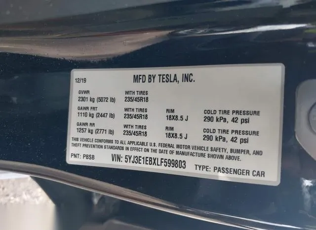 5YJ3E1EBXLF599803 2020 2020 Tesla Model 3- Long Range Dual M 9