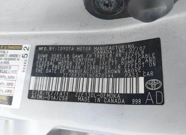 2T1BR32E18C870544 2008 2008 Toyota Corolla- CE 9