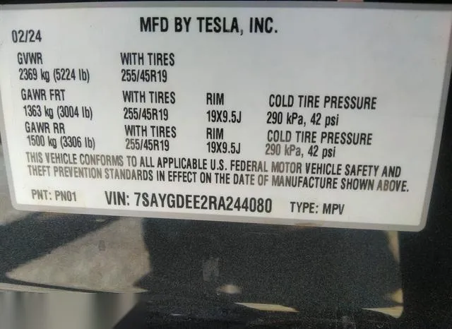 7SAYGDEE2RA244080 2024 2024 Tesla Model Y- Long Range Dual M 9