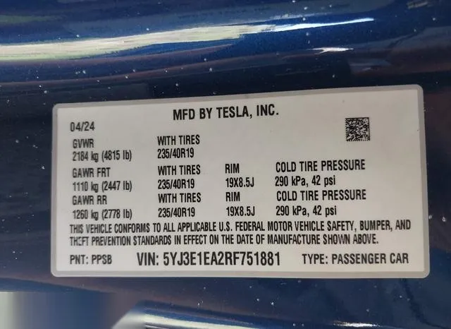 5YJ3E1EA2RF751881 2024 2024 Tesla Model 3- Rear-Wheel Drive 9