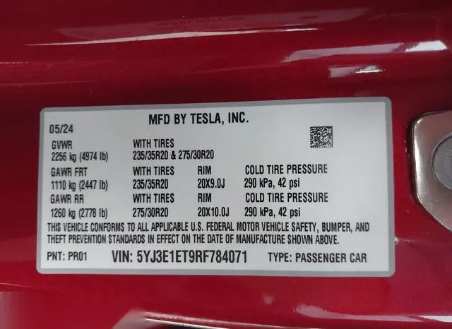 5YJ3E1ET9RF784071 2024 2024 Tesla Model 3 9