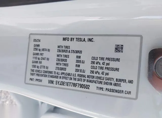 5YJ3E1ET7RF790502 2024 2024 Tesla Model 3 9