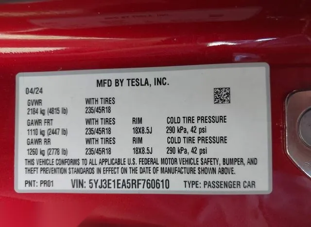 5YJ3E1EA5RF760610 2024 2024 Tesla Model 3- Rear-Wheel Drive 9