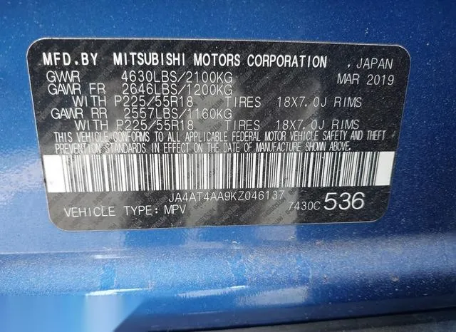 JA4AT4AA9KZ046137 2019 2019 Mitsubishi Eclipse Cross- LE 9