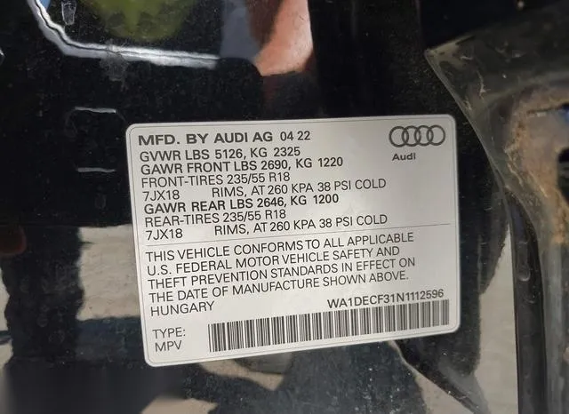 WA1DECF31N1112596 2022 2022 Audi Q3- Premium 45 Tfsi S Line  9