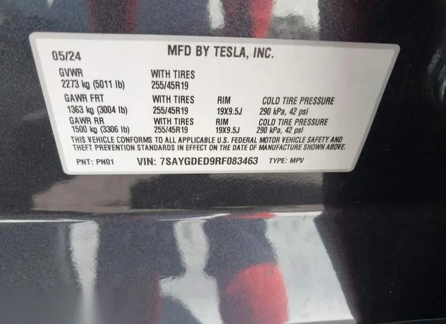 7SAYGDED9RF083463 2024 2024 Tesla Model Y- Long Range/Rwd 9