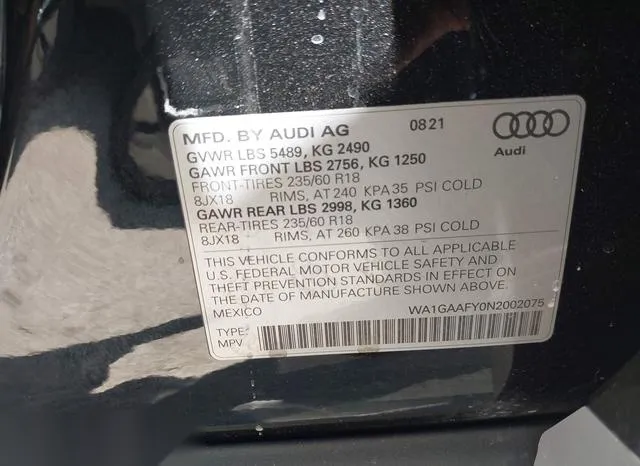 WA1GAAFY0N2002075 2022 2022 Audi Q5- Premium 45 Tfsi S Line  9