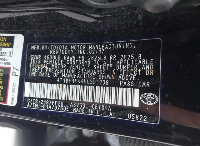 4T1BF1FK4HU391238 2017 2017 Toyota Camry- SE 9